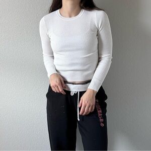 White Ribbed Stretchy Long Sleeve